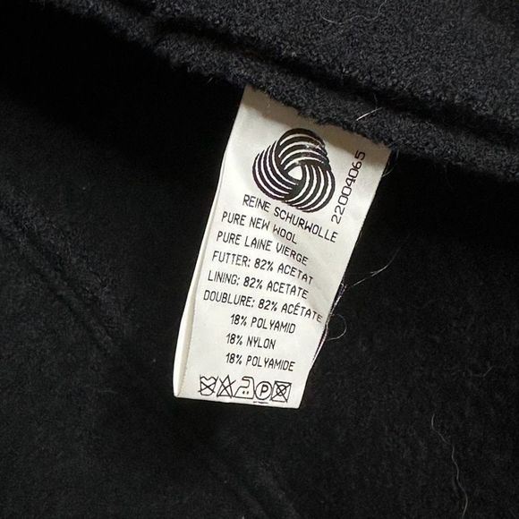 Vintage Geiger Made In Austria Pure New Wool Black Hooded Coat 36 - Picture 11 of 11